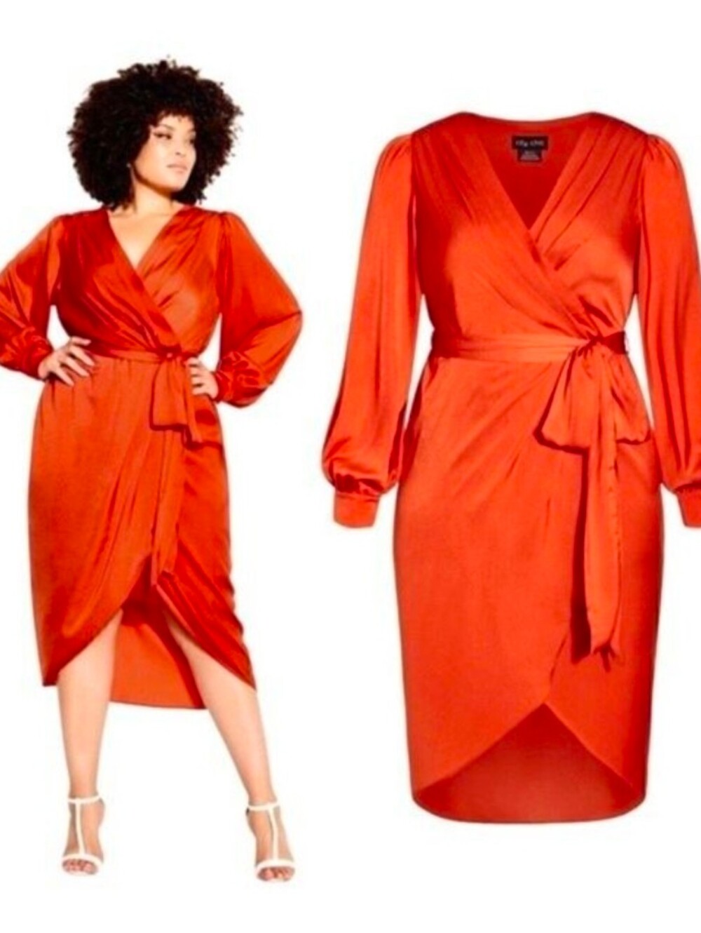 New! City Chic Opulent Faux Wrap Cocktail  Midi Dress( Missing Belt Sash)  Sz 16